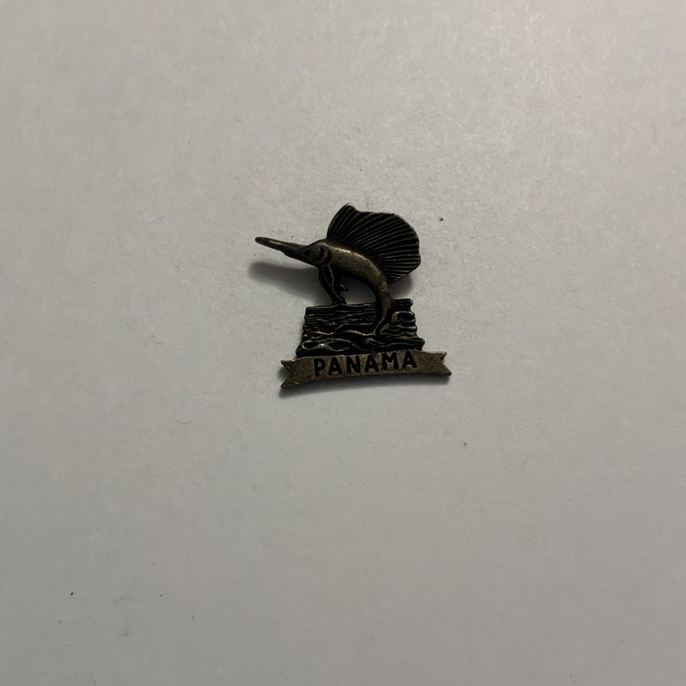 Panama Sailfish Souvenir Lapel Pin Pinback Brooch Bronze Tone Vintage Travel
